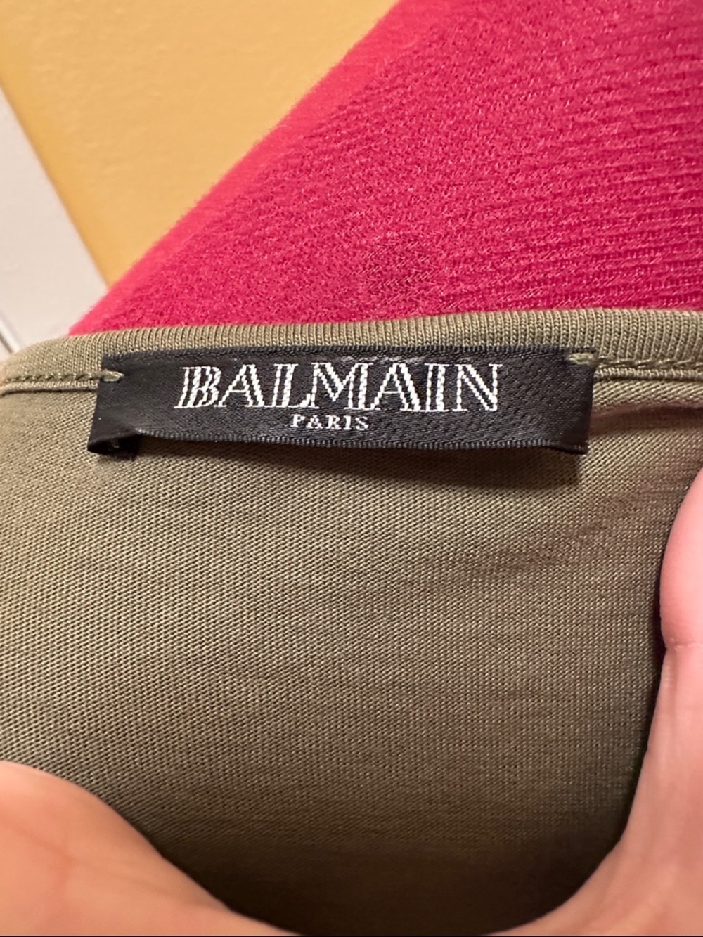 Balmain Paris tank top OLIVE GREEN with Gold Shoulder Buttons and front logo - Picture 10 of 12